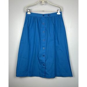 Vintage 70s Union Made Button Up Skirt Alicia Medium Blue Cottagecore USA Modest